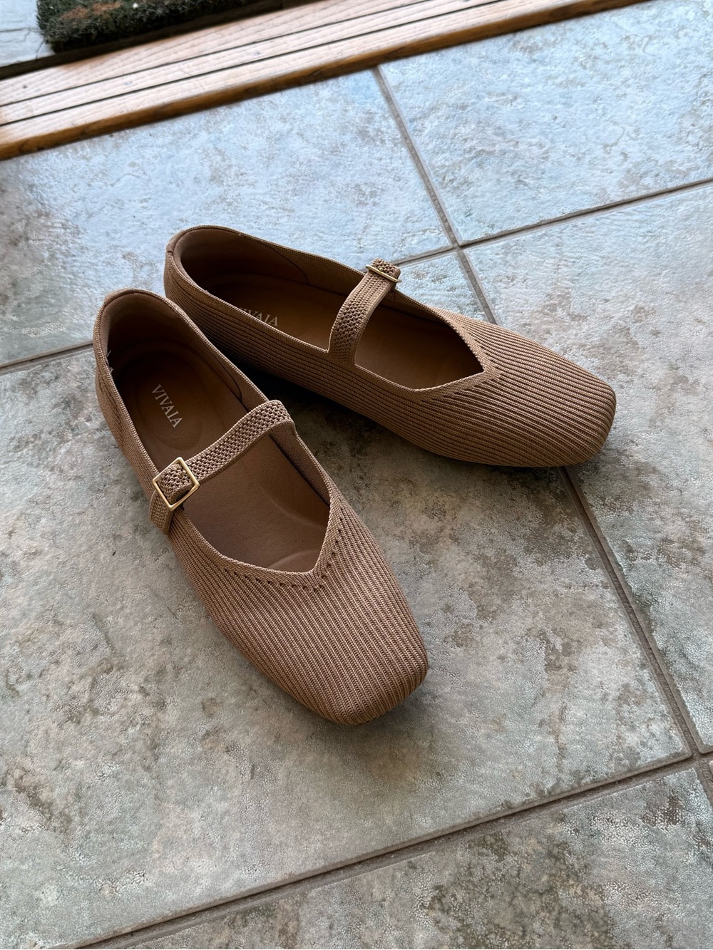 VIVAIA Women's Square-Toe Mary Jane Ballet Flats in Nutmeg - worn once